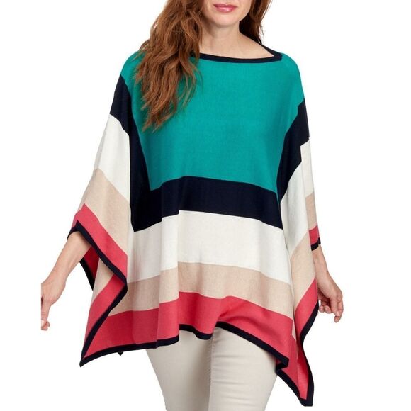 New! RAFAELLA Women's Colorblock Sweater Flowy Layering Poncho Top One Size - Picture 3 of 3